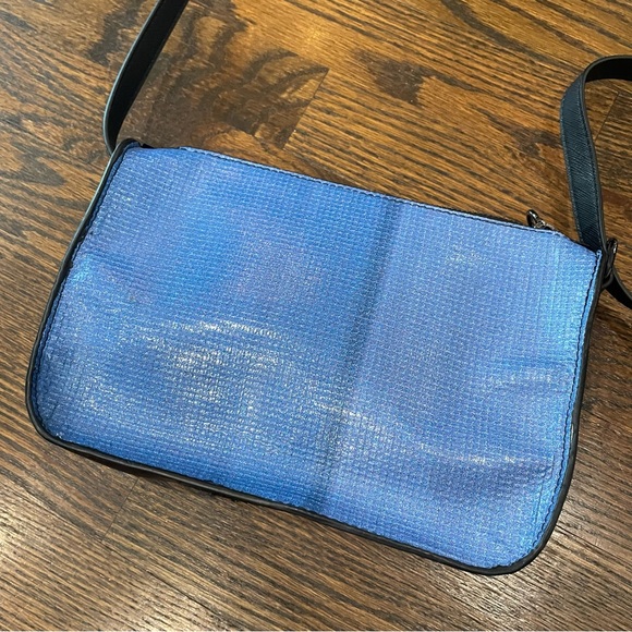 RAREFORM Rae Crossbody Bag Blue Repurposed Recycled Billboard & Vegan Leather - Picture 3 of 9